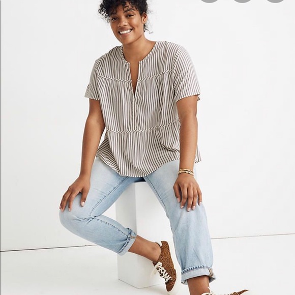 NWOT Madewell Seamed Popover Top, Dunfield Stripe - Picture 3 of 11